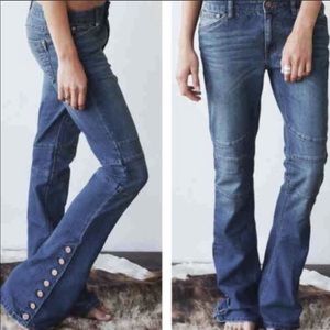 Free People Skylar Flare Leg Jeans Moto Seams